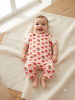 جزئیات دوخت و پارچه ارگانیک بیلر دو تیکه طرح قلب