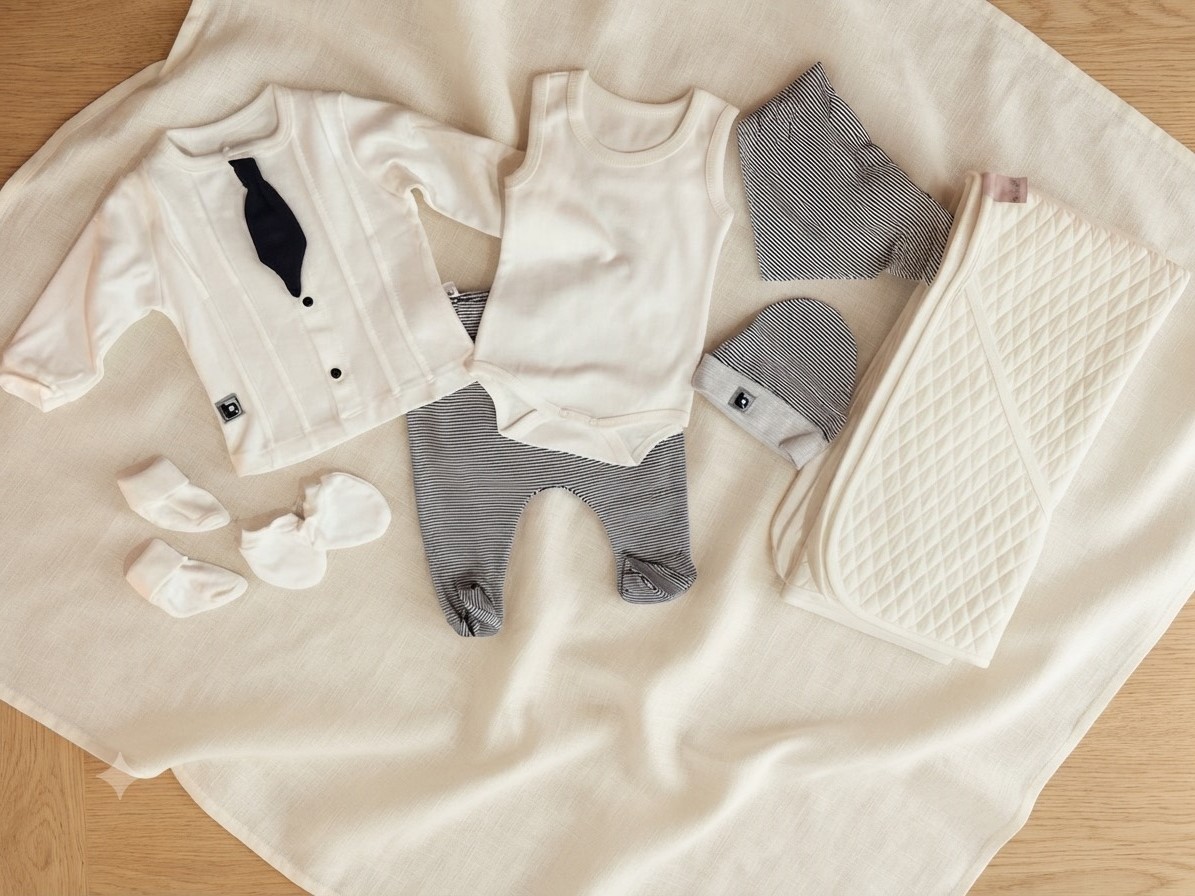 ست هشت تیکه نوزادی پسرانه بگسیا مدل کروات مشکی با اقلام کامل سیسمونی