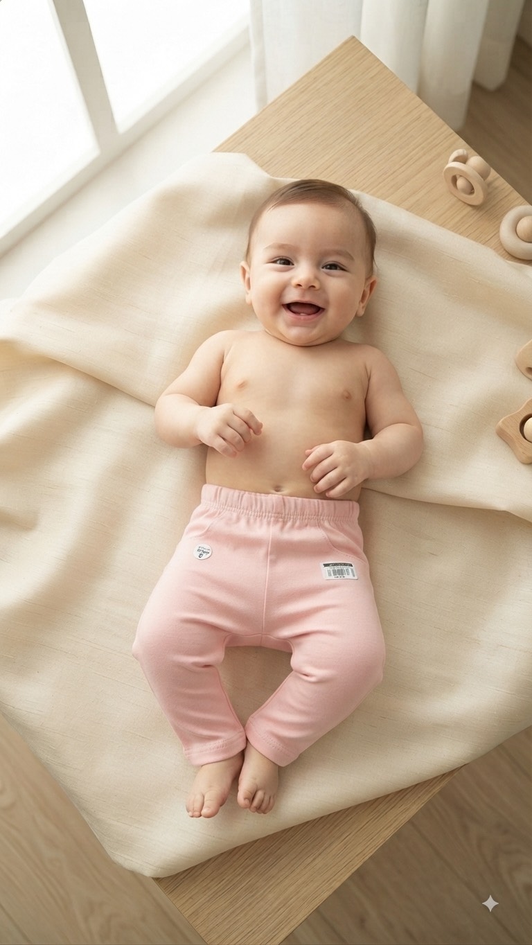 جزئیات دوخت و پارچه ارگانیک شلوار تکی نوزادی دخترانه گل‌رز